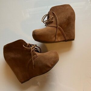 SHEIN Tan Suede Wedge Boots